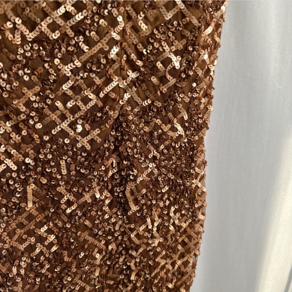 NEW $398 Mac‎ Duggal [ 10 ] Sequin Plaid Halter Neck Cocktail Dress Copper - Picture 10 of 15